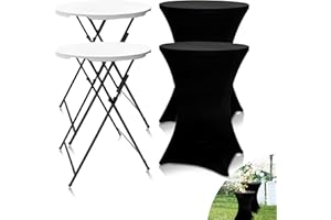 GUAGUA 32" Round Plastic Folding High Top Table - Versatile Bar, Cocktail & Portable Pub Table for Parties, Bistro & Events (White Set C)