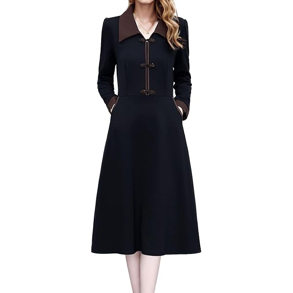 LAI MENG FIVE CATS Women's Elegant Vintage Long Sleeve...