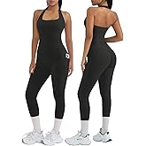 OMKAGI 2 Piece Workout Sets for Women Halter Tops Booty Leggings with Pockets Gym Outfits