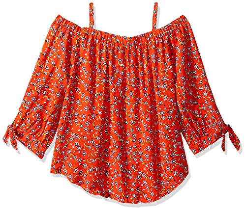 Amy Byer Big Girls' Spaghetti Strap Off Shoulder Ditsy Floral Top With Choker, Pat C/Orange, M