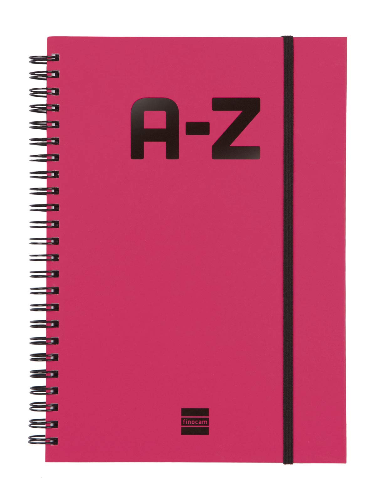 Finocam - Double Spiral Alphabetical Address Book and Elastic Band Closure | 48 Sheets | A5 Double Spiral Bound Alphabetical Contacts Organiser - Colour Magenta