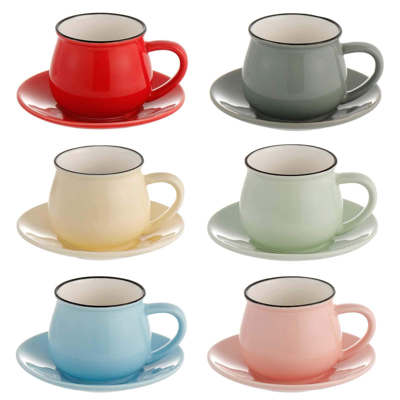 Winlauyet 105ml Set of 6 Porcelain Espresso Cups with Saucers Coffee Tea Cup