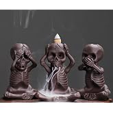 Comeon Backflow Incense Burner Skull Decor Incense Stick Holder Reverse Flow Censer Incense Waterfall Burner + Backflow Incense Cones, Incense Sticks, Tweezer, Mat (Set of 3)