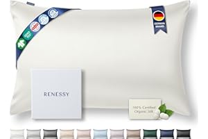 RENESSY Premium Silk Pillowcase 100% Organic Mulberry Silk, 22 Momme, Grade 6A - Oeko-Tex Certified in Germany - Luxury for H