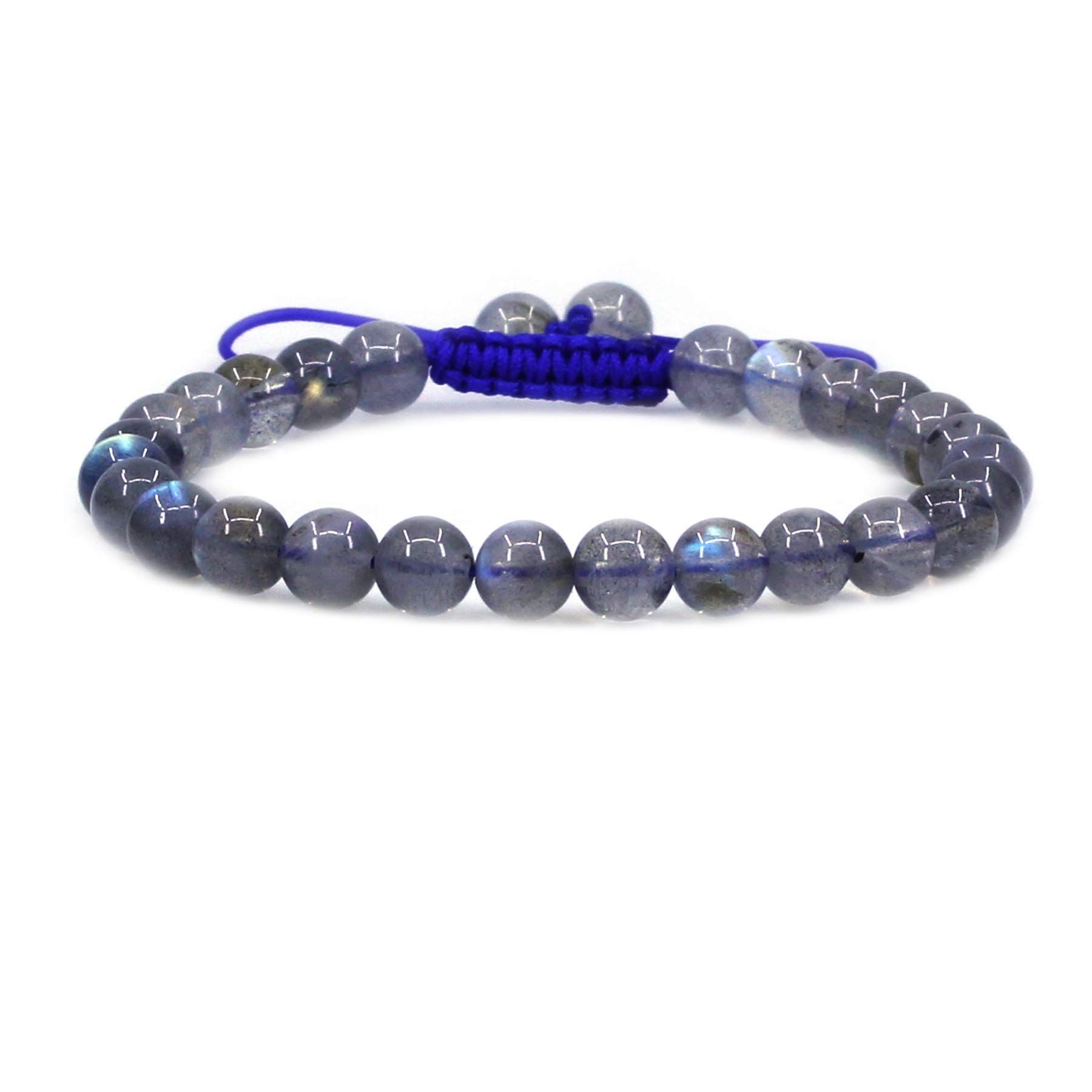 CHENYUE Natural Crystal Grey Labradorite Gemstone 6mm Round Beads Adjustable Bracelet 7" Unisex