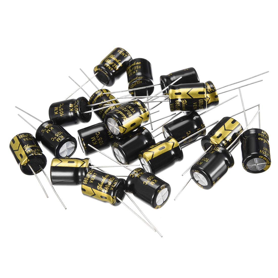sourcing map Aluminum Radial Electrolytic Capacitor with 680uF 25V 105 Celsius Life 2000H 10 x 13 mm Black 20pcs