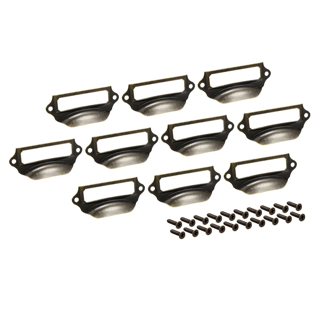 Sourcingmap Label Holder Pull Handles, Vintage Carbon SteelLabel Frame Drawer Knobs for Cabinet Cupboard, Bronze Tone 69x29mm Pack of 10 w Screws
