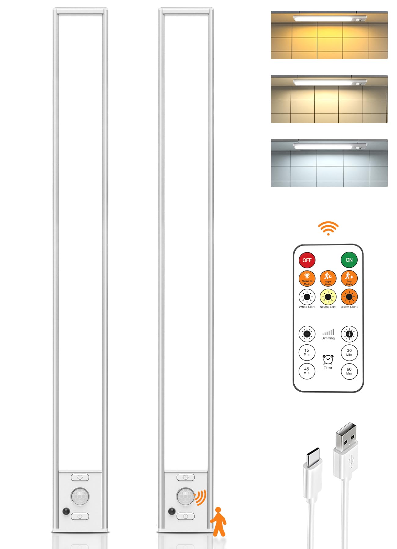 Photo 1 of Under Cabinet Lights, 160 LED Motion Sensor Light Indoor,4000mAh USB Rechargeable Closet Light with Remote Control,3 Color Temps Wireless Under Counter Lights for Bedroom,Kitchen,Stair,Pantry