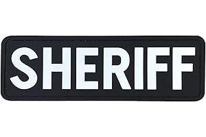 jujupups Large PVC Sheriff Patch Hook Fastener Back for MilitaryTactical Vest Combat Plate Carrier Law Enforcement (White, 8x3.5 inch)