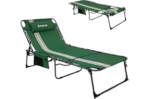 KingCamp Tanning Chair with Face Hole, Lounge Chairs Outdoor Folding Portable Comfy Adjustable 5-Position Lay Flat Foldable Chaise Chaser Lounger for Outside Beach Patio Sun Bathing Pool, Green/White