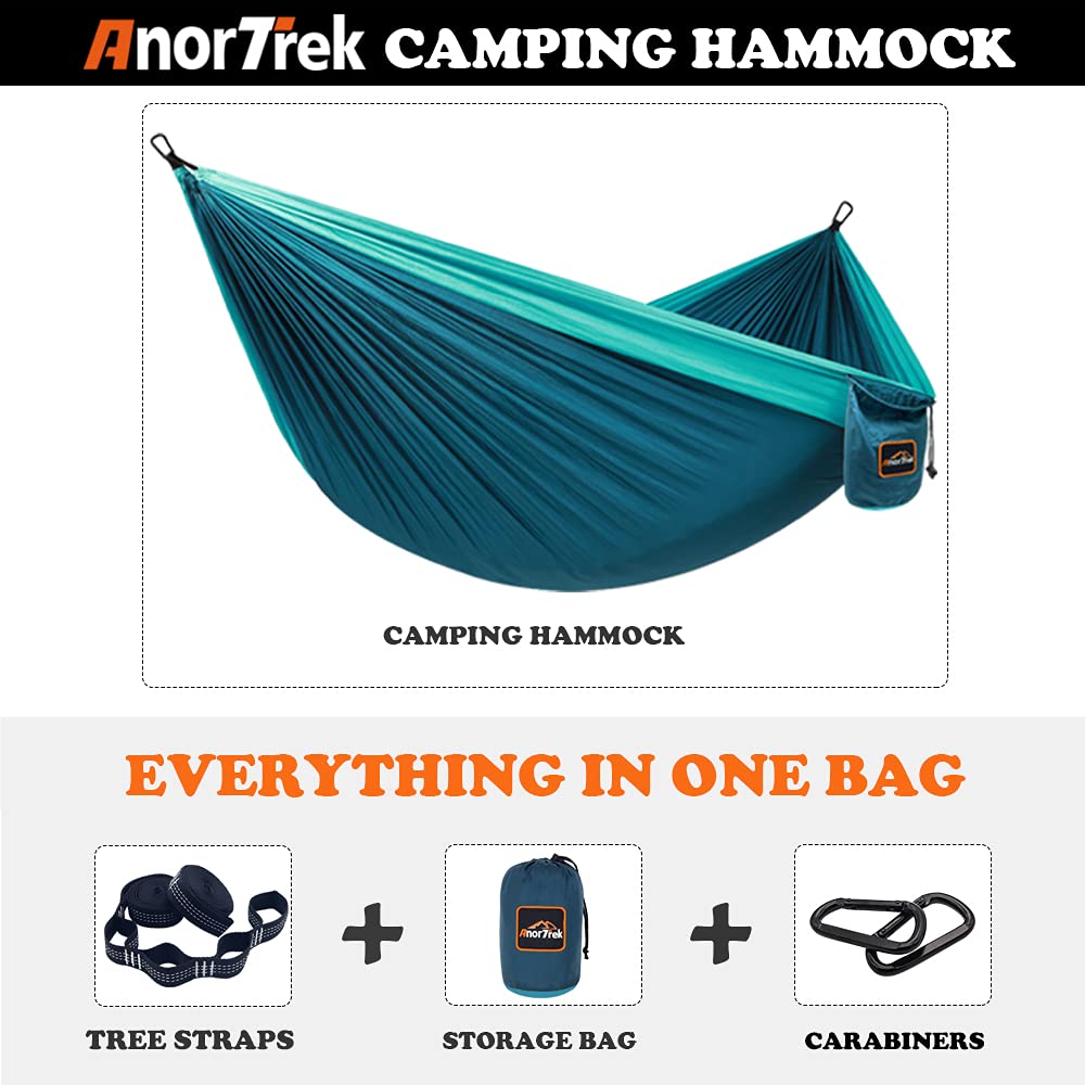 AnorTrek Camping Hängematte, superleichte tragbare Fallschirm Hängematte mit Zwei Baumgurten Einzel oder Doppel Nylon Reisebaum Hängematten… Blue&Dark Blue 4