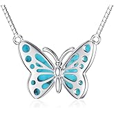 BETHZA Butterfly Necklace for Women Turquoise/Abalone Shell Pendant Necklace 925 Sterling Silver Genuine Turquoise/Abalone Shell Butterfly Jewelry Presents for Women Mum Christmas Gifts