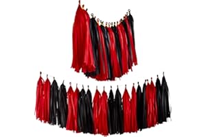 Aimto 20pcs Black and Red Shiny Tassel Garland Banner Tissue Paper Tassels for Party Decorations