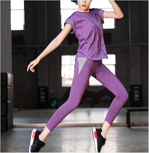 ZMJY Conjunto de Fitness para Yoga, Tops Sueltos de Manga Corta ...