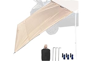 DANCHEL OUTDOOR Waterproof Car Awning Side Wall, Sun Shade Windbreak & Privacy Extension Lateral Tarp for Roof Rack Awning Overland Accessories(Khaki, 9.8ftx6.5ft)
