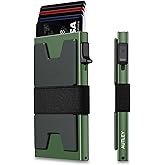 AUTLEY Slim Wallet For Men, Minimalist Mens Wallet Pop Up Wallet, Rfid Blocking Credit Card Holder Wallet with Cash Band (Green)