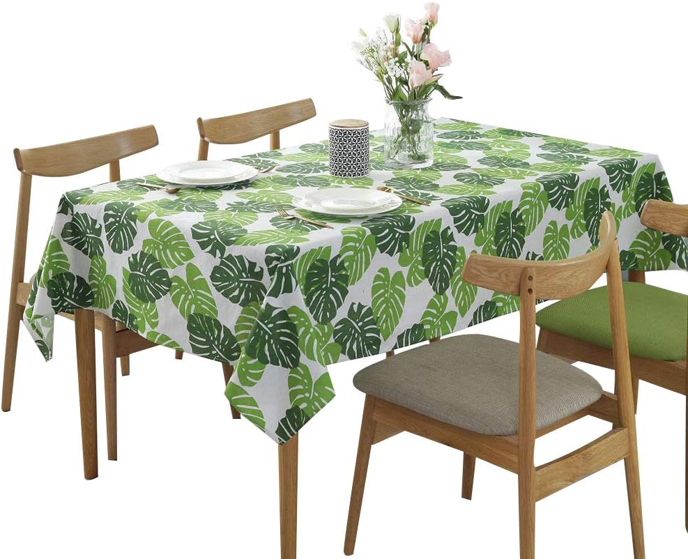 Tropical plant leaf pattern dining table restaurant tablecloth linen living room decoration party tablecloth Wedding decoration cloth (140x200 cm 55x79 inch)