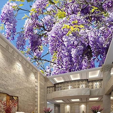 Amazon Qudmst 藤の花青空緑葉天井禅壁画カスタム大壁画環境壁紙 250x175cm 壁紙