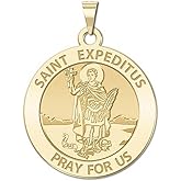 PicturesOnGold.com Saint Expeditus Round Religious Medal - 3/4 Inch Size of a Nickel -Solid 14K Yellow Gold