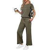 ANRABESS Women 2 Piece Lounge Sets Summer Travel Sweat Outfits Short Sleeve Wide Leg Casual Matching Tracksuits Clothes