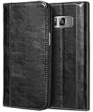 ProCase Galaxy S8 Plus Genuine Leather Case, Vintage Wallet Folding Flip Case with Kickstand and Multiple Card Slots Magnetic Closure Protective Cover for Galaxy S8+ 2017 -Black