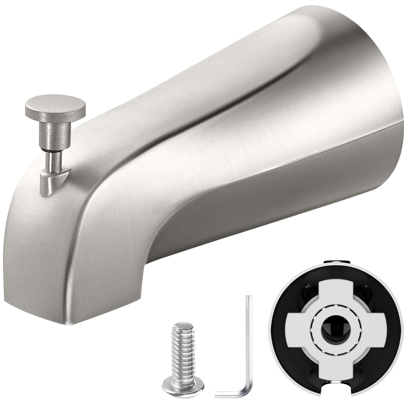 Photo 1 of **Missing parts only whats in picture* Tub Spout with Pull Down Diverter – Slip-Fit Bathtub Faucet Spout Replacement, 1/2” Copper Pipe Connection, Easy Installation, Universal for Bathroom Shower (Brushed Nickel)