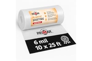 PRIMAX 6 mil Plastic Sheeting (10'x25') – Waterproof, UV Resistant, Heavy Duty Thick Plastic Sheeting Roll for Greenhouse, Farm, Agriculture, Gardening, Construction, Vapor Barrier Covering, Opaque