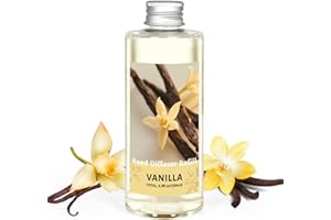 STRN Vanilla Essential Oil Reed Diffuser Refill 200ml Long-Lasting Aromatherapy, Natural Fragrance Liquid with Eco-Friendly Bottle for Home, Bedroom, Spa