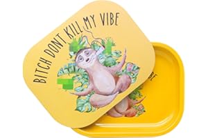 VIBEMAKE Rolling Tray with Magnetic Lid - Btch Don't Kill My Vibe Cover, Small Metal Trays Funny Cute Sloth Gifts 7'' x 5.5''