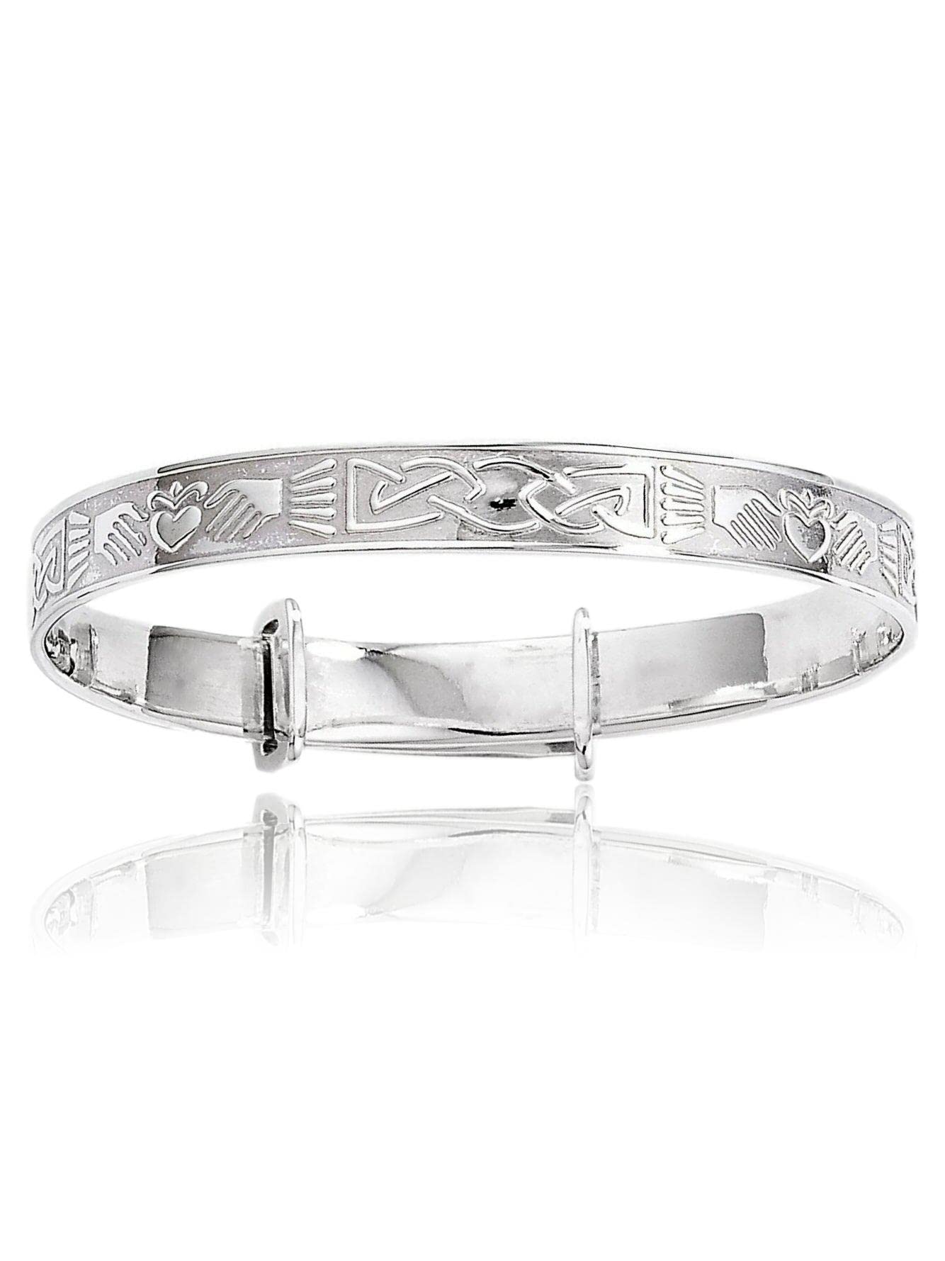 5MM Wide Irish Claddagh Design Expanding / Expandable / Adjustable Bangle Bracelet for Baby/Child/Children/Women - 925 Sterling Silver - Size: BABY (Small) — image 1