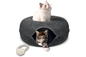 GENERIC Peekaboo cat cave - Detachable Round Felt Cat Cave Bed Fun Playhouse and Resting cat Donut Tunnel for Kittens, Cats, and Small Pets - Cozy Resting Spot - Dark Grey