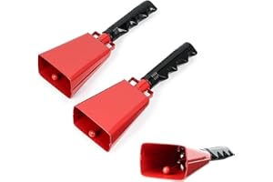 ATSGKE 2 Pack Steel Red Cowbell with Handle,8.8 Inch Cow Bell Noisy Makers,Emergency Cow Bells,Cheering Bell for Sporting Events Football Games,Christmas,Party