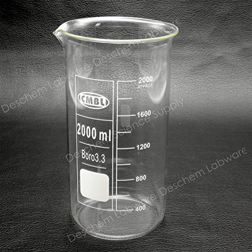 Deschem 2000mL Glass Beaker 2L Tall Form,Laboratory Chemical Borosilicate Glassware
