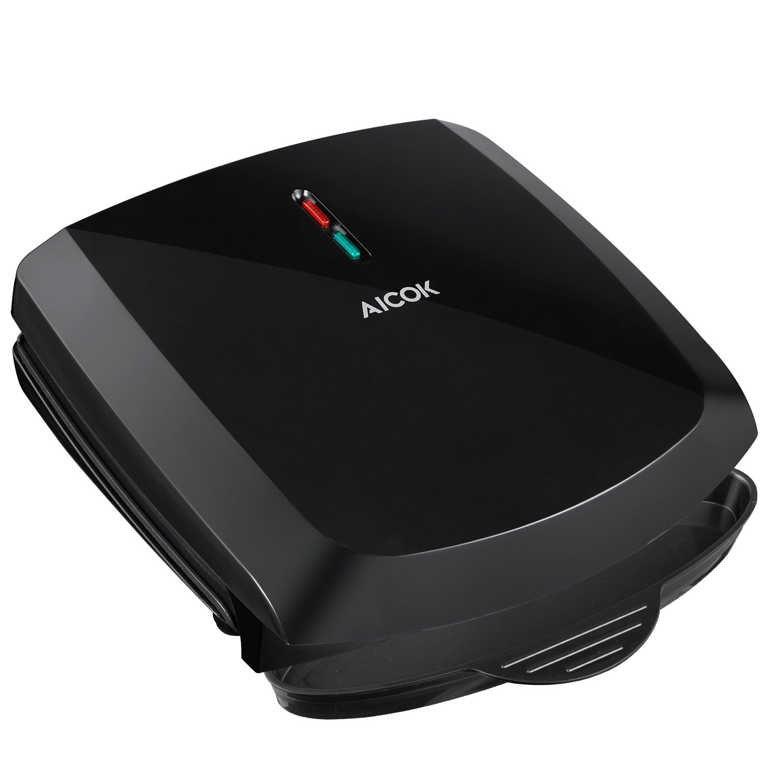 Panini Press Aicok Plate Grill with Fast Cooking Non-Stick Sandwich Maker, 2-Serving Compact Indoor Grill with Drip Tray, Black