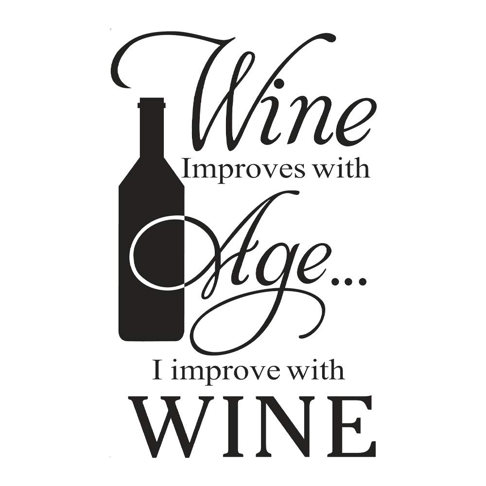 CHULAI Wine Improves with Age I Improve with Wine Lovely Quote Vinyl Wall Decals, Removable Bottle Art DIY Quotes Stickers for Dining Room Livingroom Kitchen Home Decoration