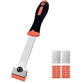 Razor Blade Scraper, Long Handle Scraper Tool with 10 Plastic and 10 Metal Blades - Ideal for Removing Labels, Stickers, Appliance Grease, and More from Windshields, Tint, and Glass (Orange)