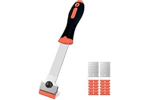 BURBIFRO Razor Blade Scraper, Long Handle Scraper Tool with 10 Plastic and 10 Metal Blades - Ideal for Removing Labels, Stickers, Appliance Grease, and More from Windshields, Tint, and Glass (Orange)