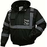 SKSAFETY High Visibility Reflective Jackets for Men, Waterproof Safety Jacket for Men with Pockets, Black Work Construction Coats for Winter Cold Weather,Medium, 1 Pack