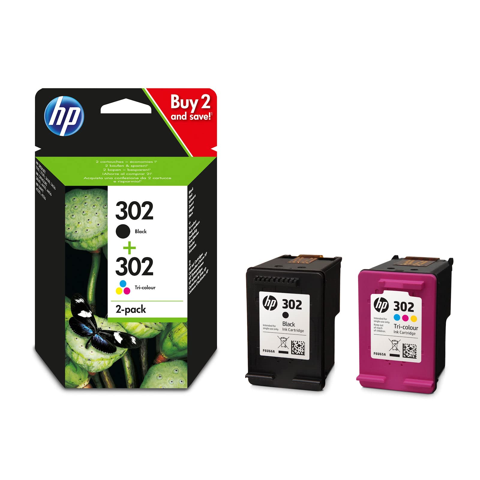 HP Deskjet 2132 Original Printer Ink Cartridge HP302 Multipack F6U65AE Ink Cartridge Set X4D37AE 1x Black F6U66AE 1x Colour F6U65AE
