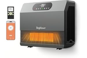 Brightown Smart Wall Heater, Electric Space Heater for Indoor Use 1500W, 5 Optional Modes, Adjustable Thermostat, Easy-Mount Heater for Bedroom with Remote Control, 12H Timer, Works with Alexa, Grey