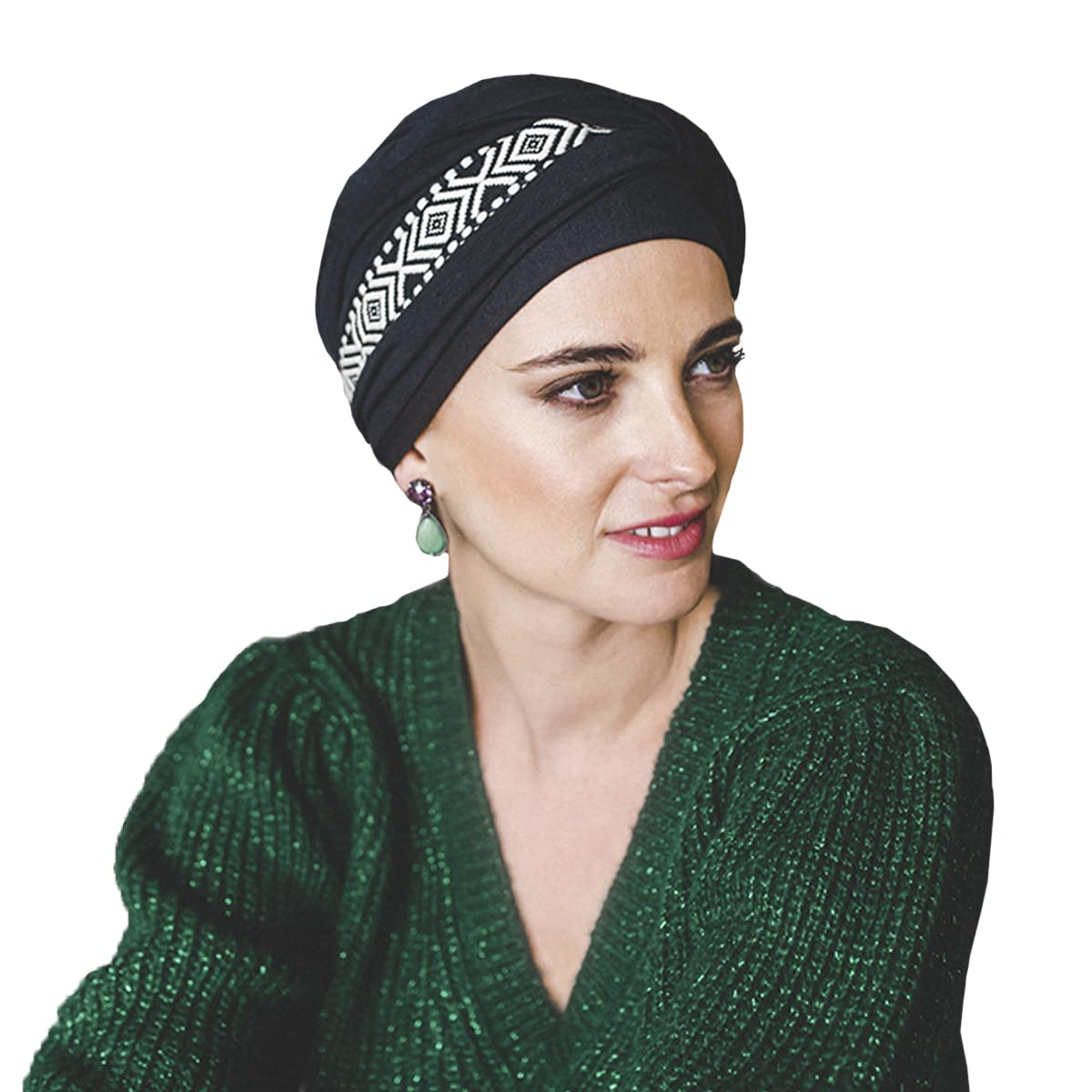 CAREBELL COMFORT Ikat Black Bamboo Turban for Hair Loss and Chemotherapy