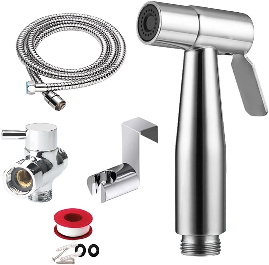 Suya Handheld Bidet Sprayer for Toilet - Stainless Steel Brass Muslim Shattaf Bidet Shower Spray Kit with Anti-Explosion Hose Holder for Personal Hygiene, Toilet Cleaning, Cloth Diaper, Pet Bath