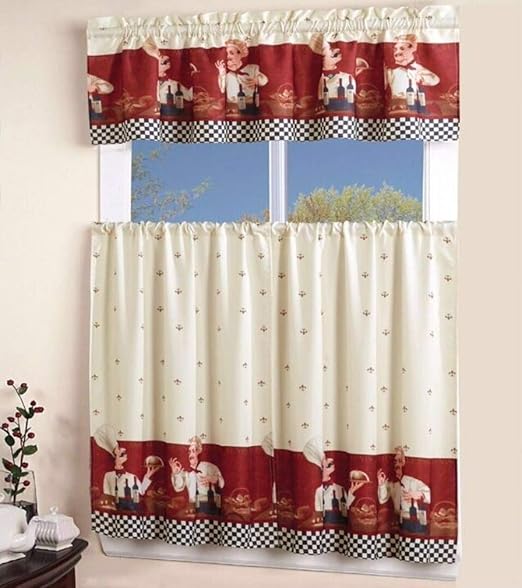 Amazon Com Elitehomeproducts Ehp 3 Piece Printed Kitchen Curtain