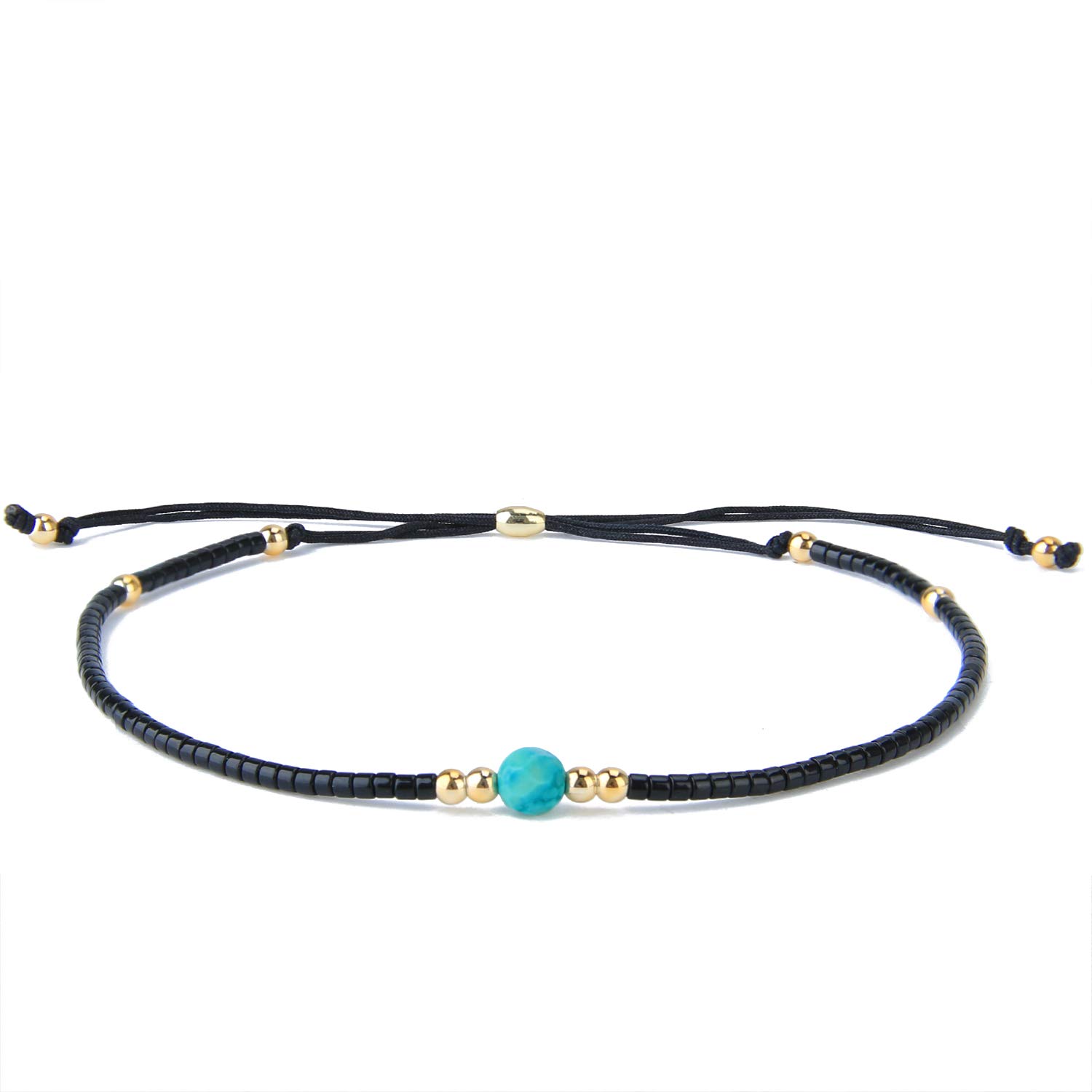 KELITCH Crystal Gems Mix Beaded Friendship Bracelets Charm Adjustable Bracelet New Jewelry - Black A