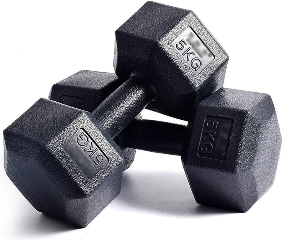 Hex Dumbbell PVC Coated Heavy Dumbbells Non Slip Hand Weights For Strength Core Training Fitness Equipment, Set of 2 Dumbbells, Black, 10/12kg (Color : Black, Size : 5kg*2)