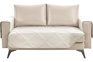 Pamhaven Loveseat Covers for 2 Cushion Couch, Water-Repellent Covers for Sofa, Machine Washable Quilted Couch Covers, Pet Friendly Loveseat Slipcovers (Loveseat 48", Cream White)