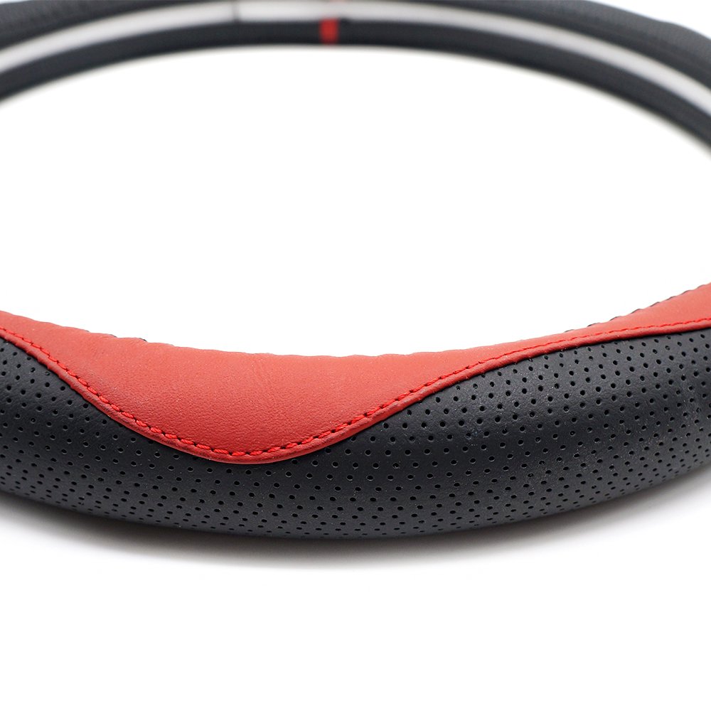 LOCEN Genuine Leather Steering Wheel Cover Universal Car Outer Diameter 38cm/15\