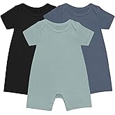 GUISBY Rayon Baby Pajamas, Short Sleeve Footless Rompers, Snap Closure Sleeper for Boy Girls