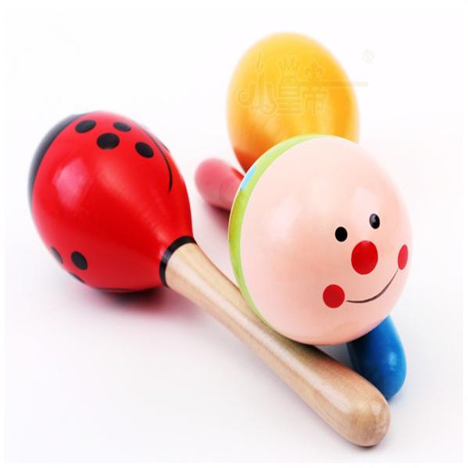 2 pcs Kids Wooden Ball Rattle Toy Sand Hammer Rattle Educational Learning Musical Instrument