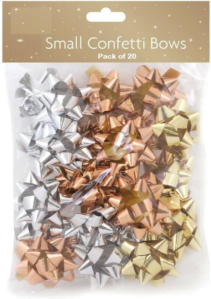 Simply Products Gift Wrapping Bows, Small Christmas Metallic Gift Bows (Rose Gold, Silver & Gold)